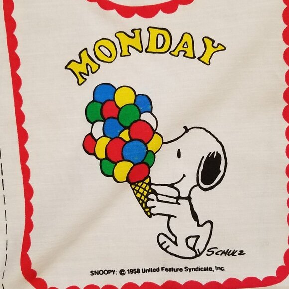 Vintage Fabric Snoopy Baby Bibs Panel Days of the Week Cotton White Background - Picture 4 of 12